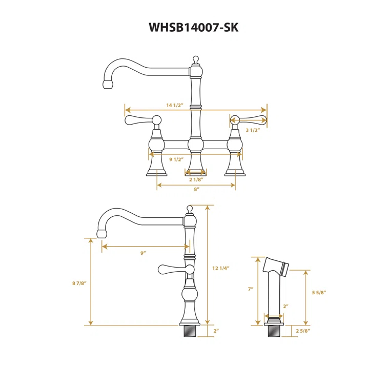 Whitehaus Collection Lead-Free Solid Stainless Steel Bridge Faucet with a Long Traditional Spout, Lever Handles and Side Spray