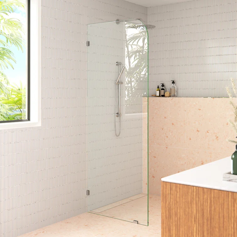 Solaris 34 in. x 78 in. Fully Frameless Radius Single Fixed Shower Panel