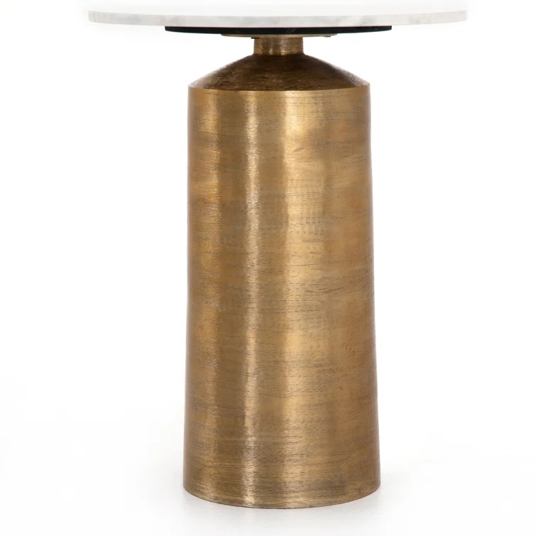 Delune Polished White Marble and Brushed Brass Nightstand