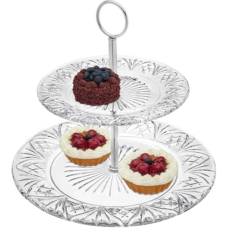 Godinger Silver Art Co Dublin Crystal 2 Tiered Serving Stand