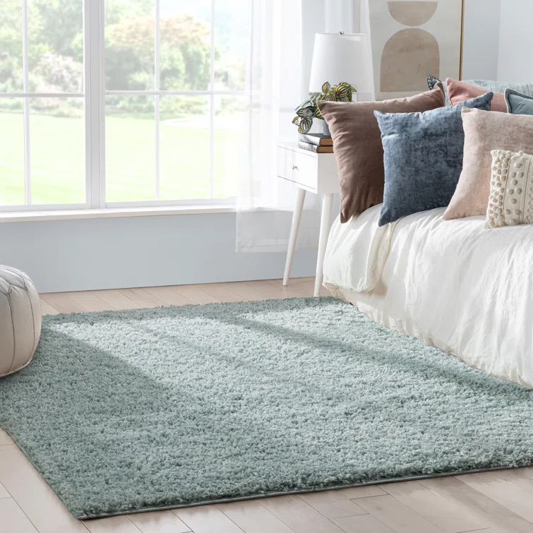 Papastamelos Basics Emerson Plain Textured Seafoam Green Shag Area Rug