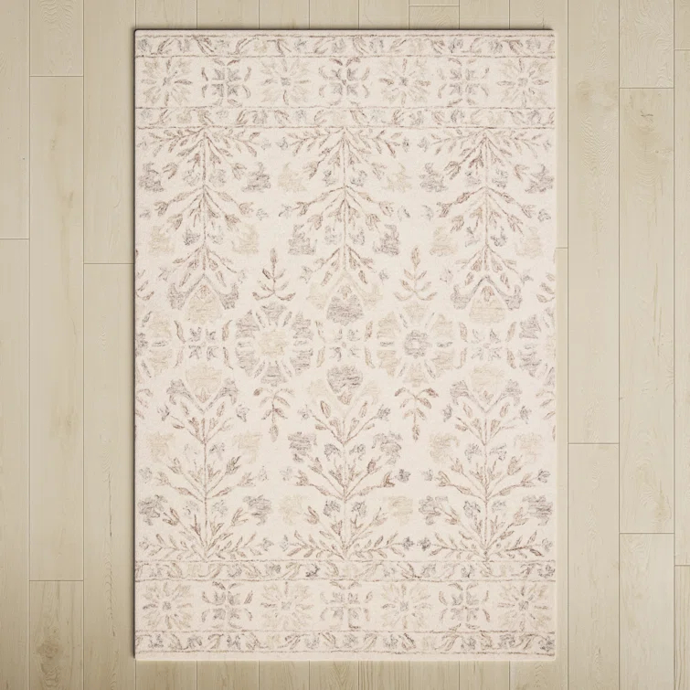 Aden Floral Handmade Hooked Wool Ivory/ Brown/Grey Area Rug