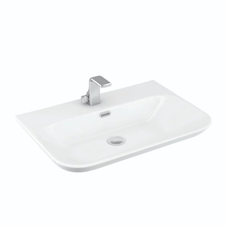 WS Bath Collections Edge 17.7'' Glossy White Ceramic U-Shaped Bathroom Sink with Faucet and Overflow