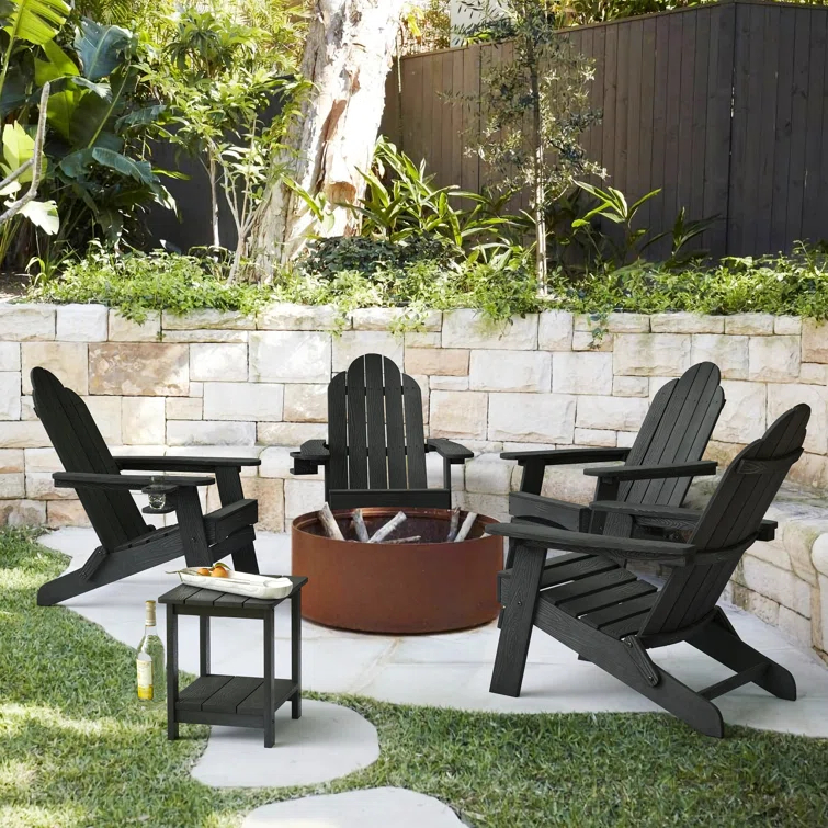 Emerico A Set Of 4 Adirondack Chairs, Foldable Poly Adirondack Chairs, Modern Plastic Adirondack Fire Pit Chairs, Suitable For Terraces, Porches, Decks, Swimming Pools, Gardens, And Backyards