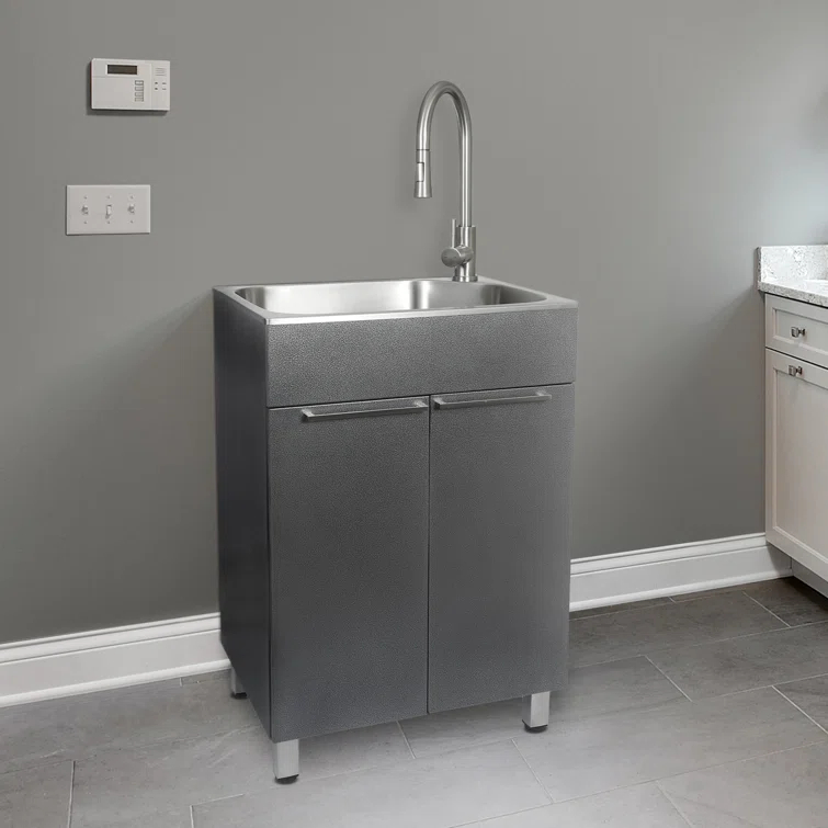 All-In-One 22" L x 18" W Free Standing Compact Laundry Sink with Faucet