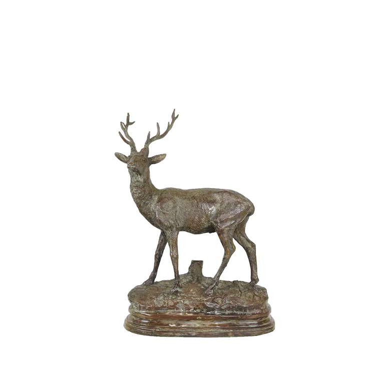 Handmade Bronze Deer Figurine on Marble Base