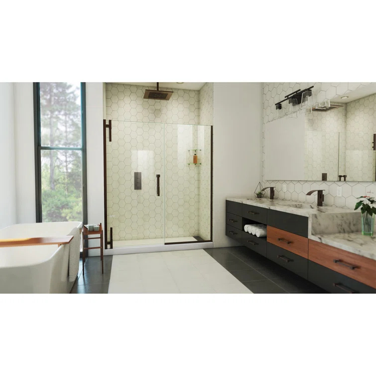 DreamLine Ascend 64-65 in. W x 72 in. H Frameless Pivot Shower Door