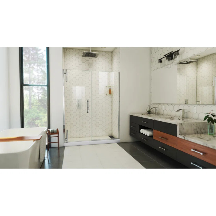DreamLine Ascend 56-57 in. W x 72 in. H Frameless Pivot Shower Door