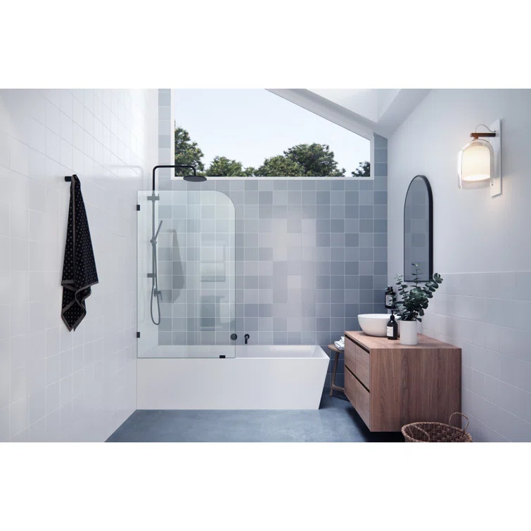 Solaris 30 in. x 58.25 in. Frameless Clear Fixed Radius Single Fixed Bath Panel