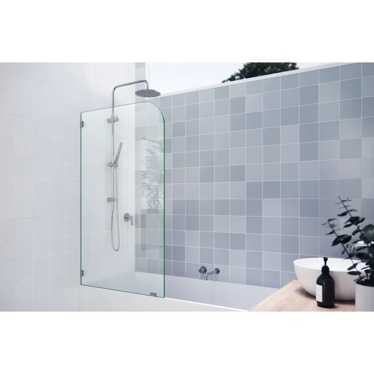 Solaris 34 in. x 58.25 in. Frameless Clear Fixed Radius Single Fixed Bath Panel