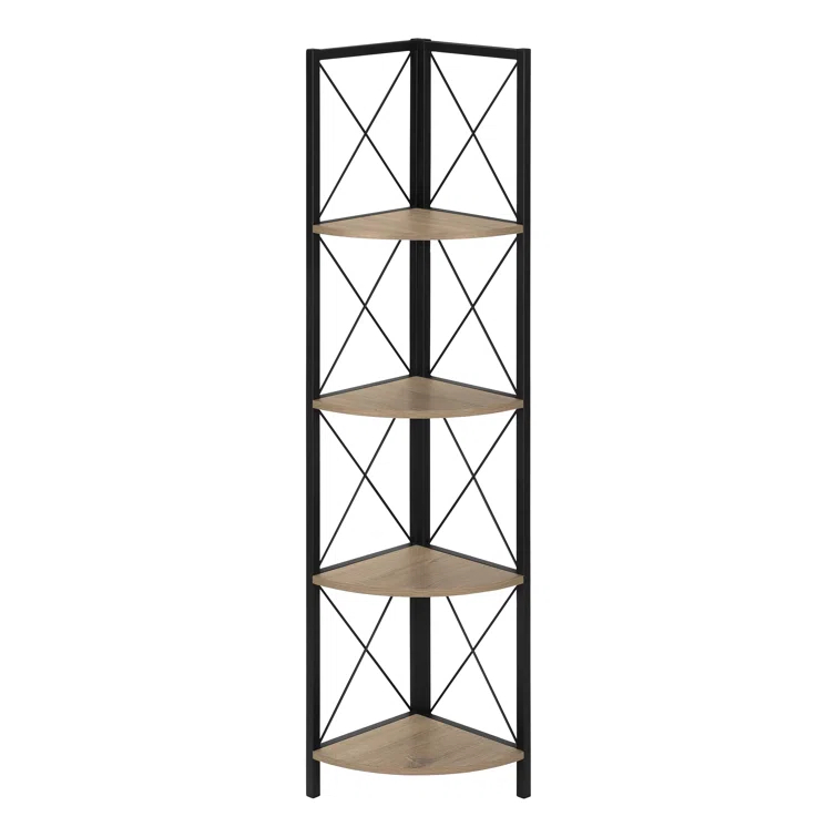 Bookshelf, Bookcase, Etagere, Corner, 4 Tier, 60"H, Office, Bedroom, Metal, Laminate