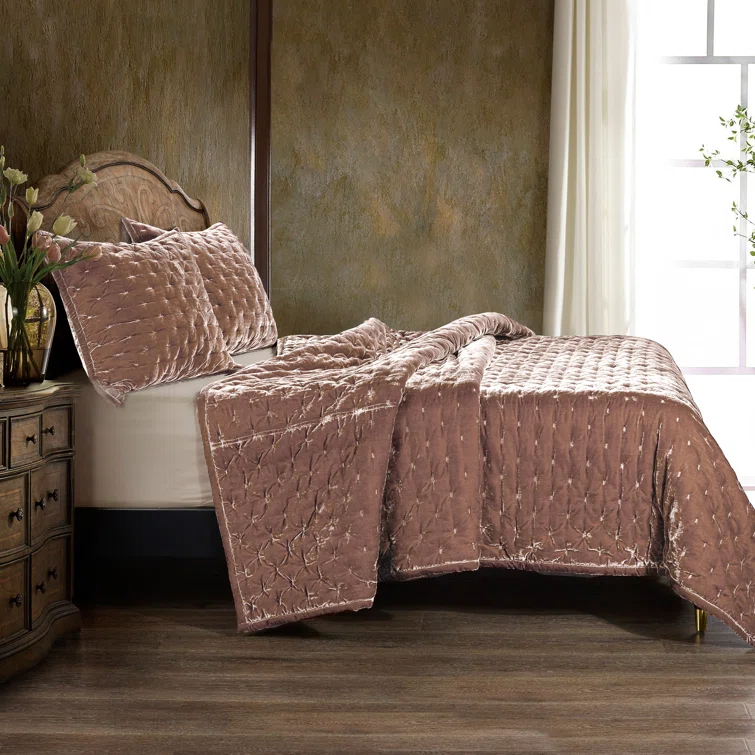 HiEnd Accents Stella Faux Silk Velvet Classic Chic Modern Rustic Romantic Western 1 Piece Quilt