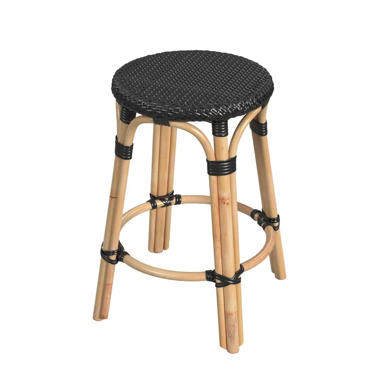 Butler Specialty Company Tobias Rattan Round 24" Counter Stool - Black