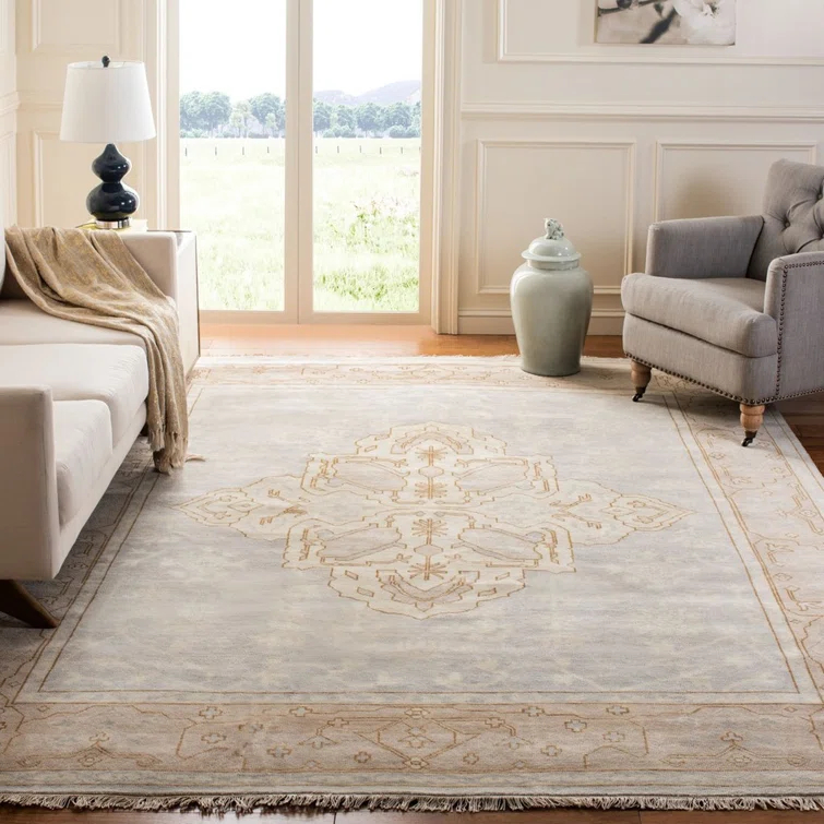 Oushak Oriental Hand Knotted Wool Light Blue/Brown Area Rug