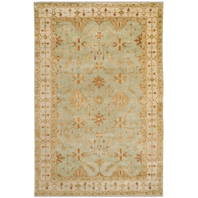 Oushak OSH141 Hand Knotted Area Rug - Soft Green/Ivory - 6'x9' - Safavieh.