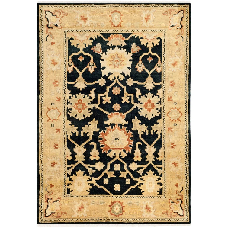 Oushak OSH115 Hand Knotted Area Rug - Black/Light Gold - 4'x6' - Safavieh.