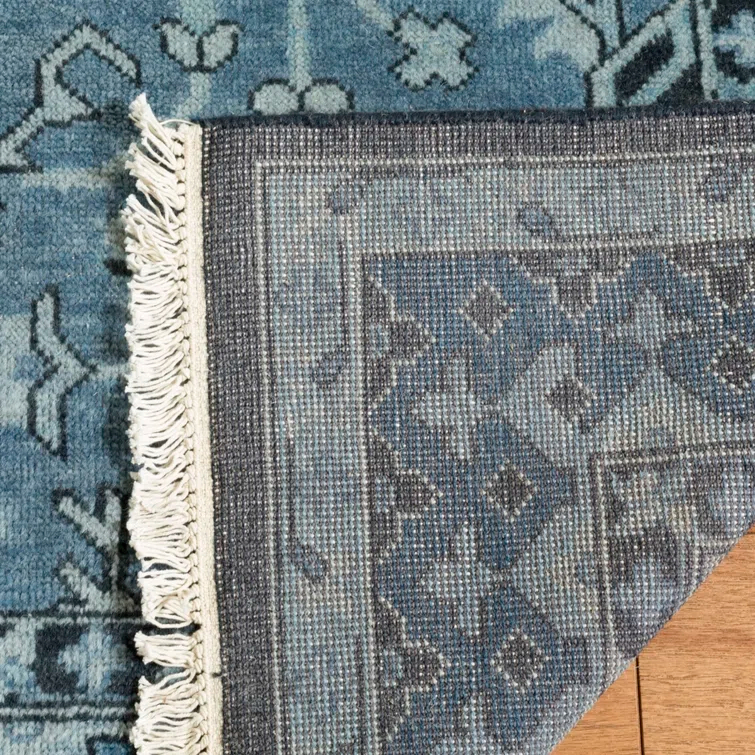 Ink Blue Hand-Knotted Wool 4' x 6' Area Rug