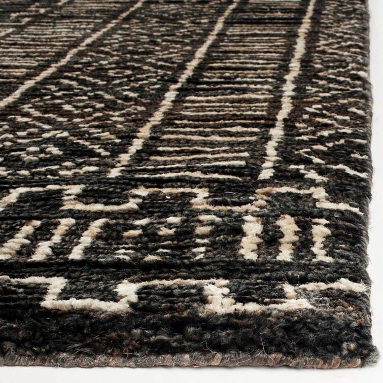 Night & Cream Tribal-Inspired Hand-Knotted Wool-Blend 9' x 12' Rug