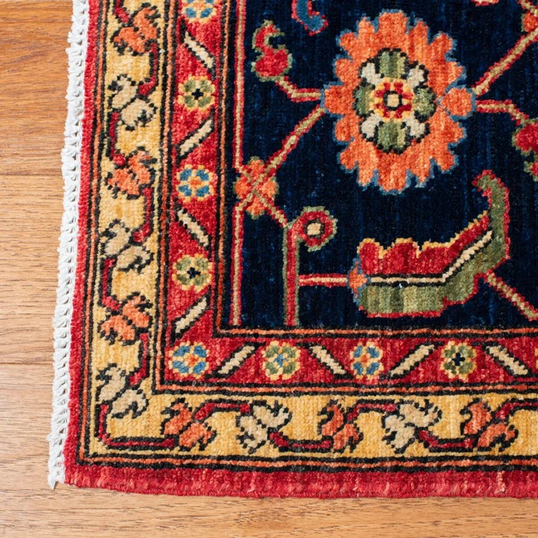 Hand-Knotted Blue and Red Wool 6' x 9' Traditional Area Rug