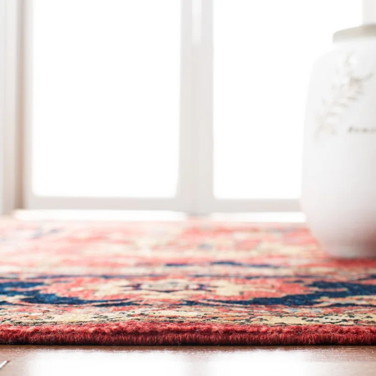 Hand-Knotted Blue and Red Wool 6' x 9' Traditional Area Rug