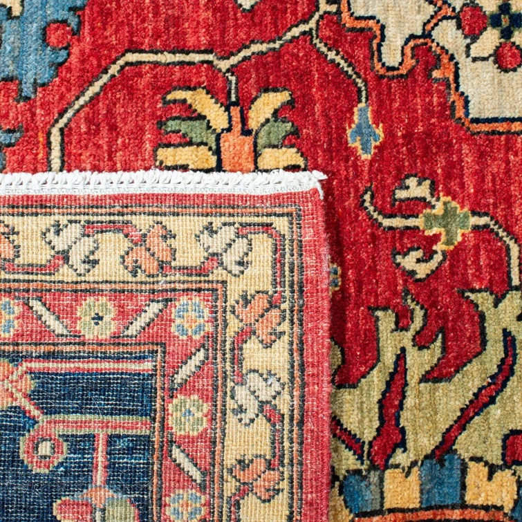 Hand-Knotted Blue and Red Wool 6' x 9' Traditional Area Rug