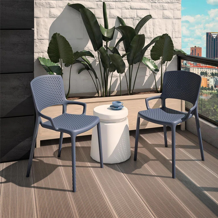 COSCO Outdoor/Indoor Stacking Resin Chair with Square Back and Arms