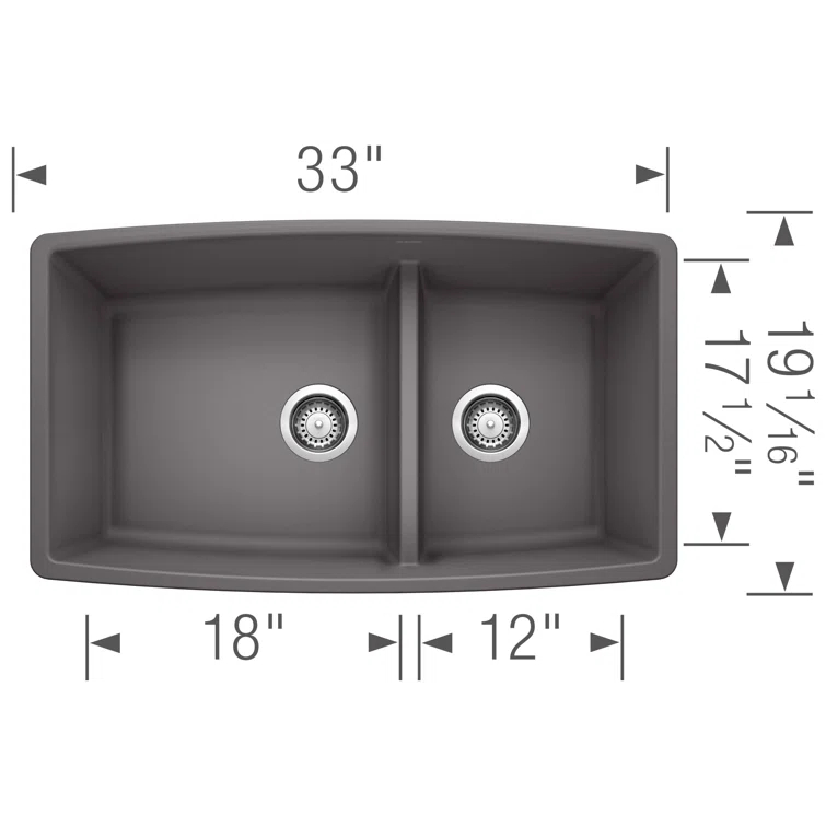 Performa SILGRANIT 33" L x 19" W Double Bowl Undermount Kitchen Sink