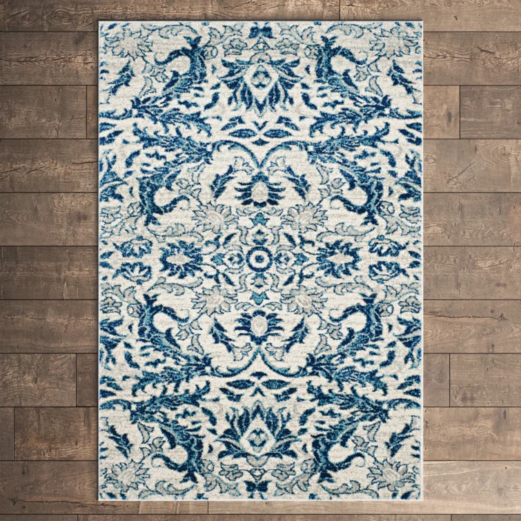 Alessia Floral Ivory/Blue Area Rug
