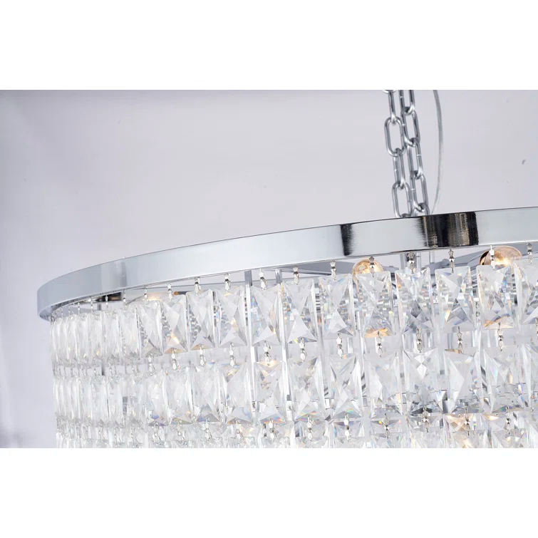 Elegant Chrome 32" Crystal Raindrop 27-Light Chandelier