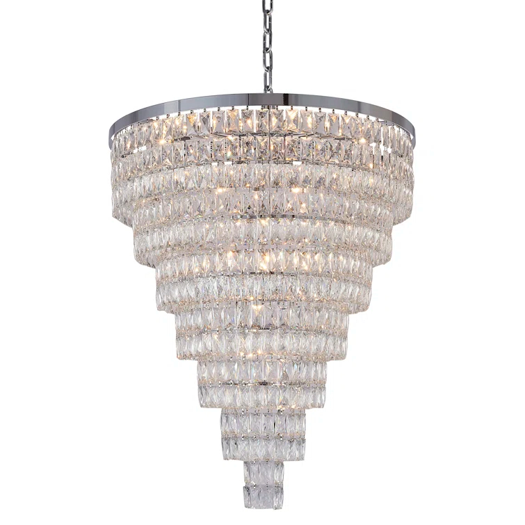 Elegant Chrome 32" Crystal Raindrop 27-Light Chandelier