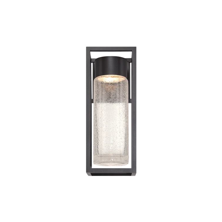 Sleek Black 16'' LED Outdoor Wall Light with Clear Seeded Crystal