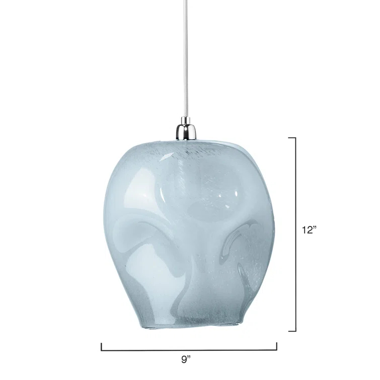 Jamie Young Co Large Coastal Dimpled Glass Pendant in Cornflower Blue/Silver