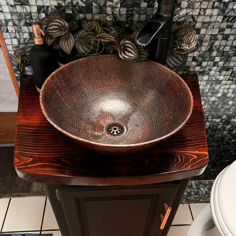 14"Round Copper Vessel Bathroom Sink