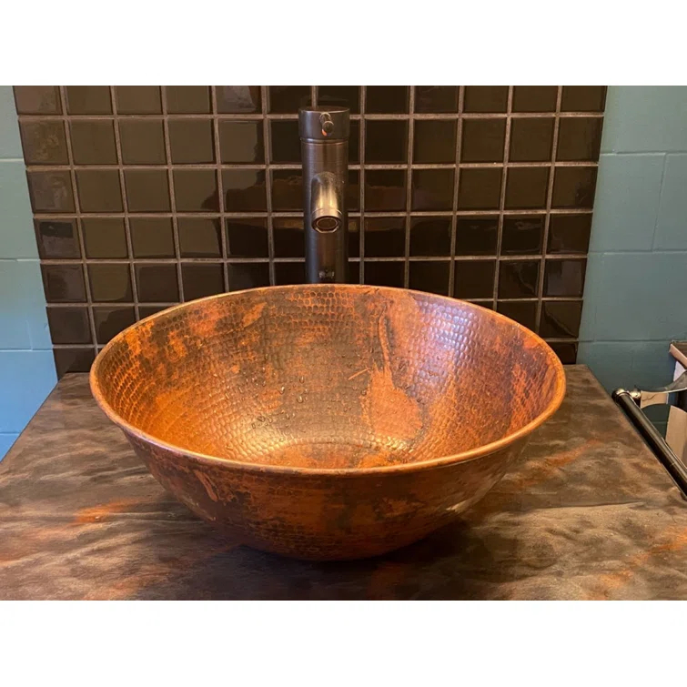 14"Round Copper Vessel Bathroom Sink