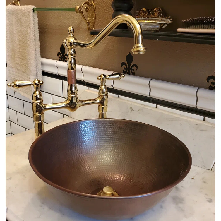14"Round Copper Vessel Bathroom Sink