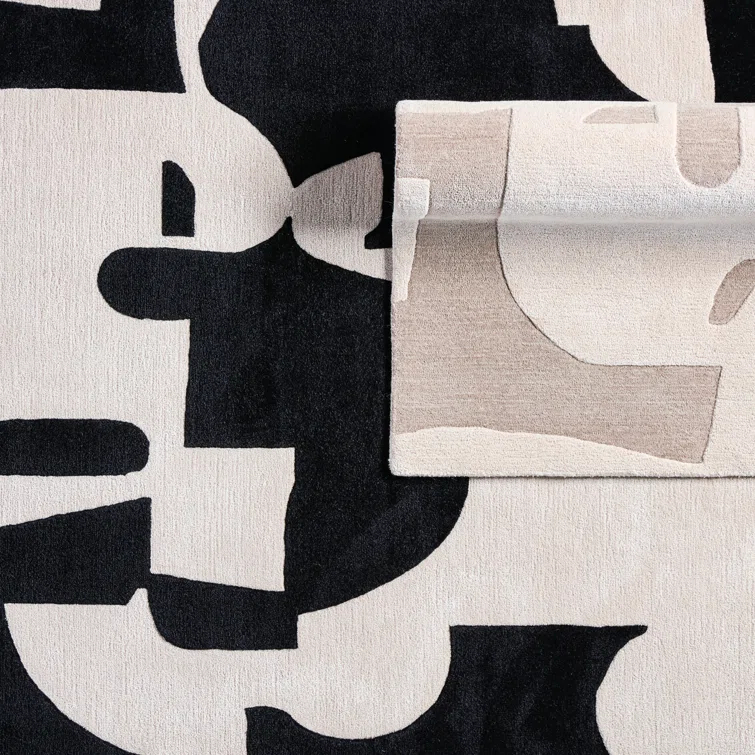 Handmade Abstract Black/ Cream Area Rug (8'X10')