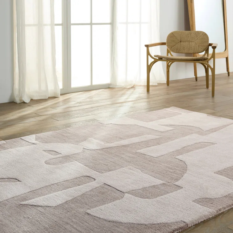Handmade Abstract Taupe/ Cream Area Rug (10'X14')
