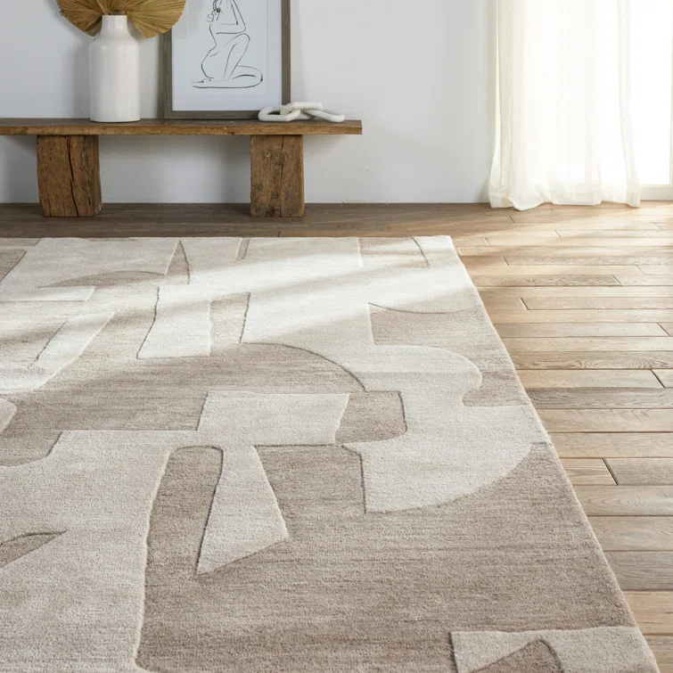 Handmade Abstract Taupe/ Cream Area Rug (10'X14')