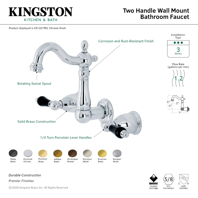 Kingston Brass Duchess Two-Handle Wall Mount Bathroom Faucet