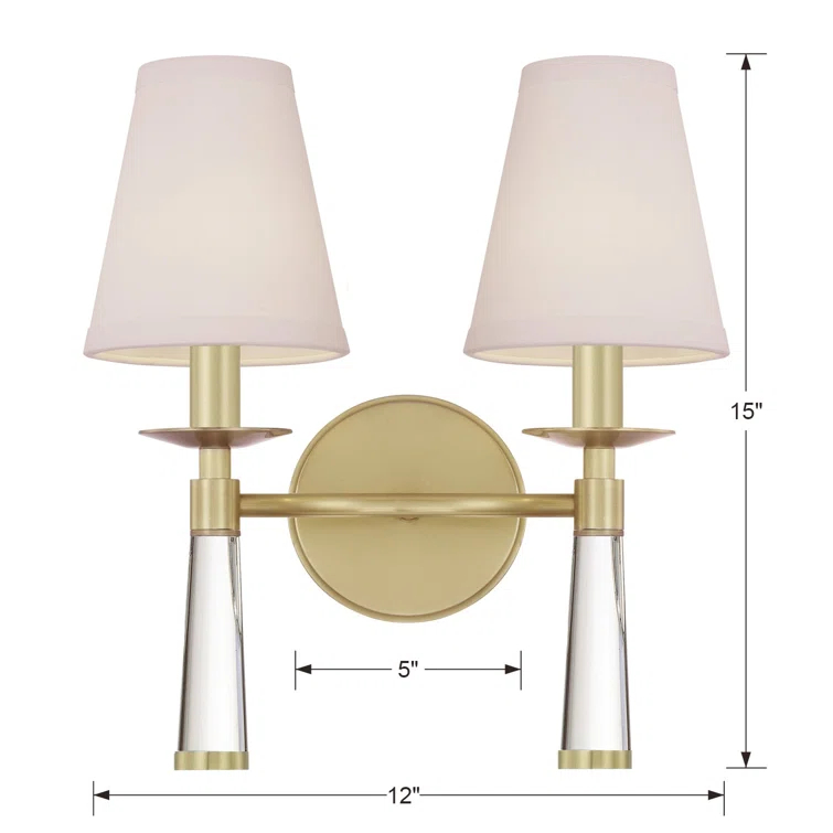 Aged Brass 2-Light Dimmable Sconce with Silk Shade