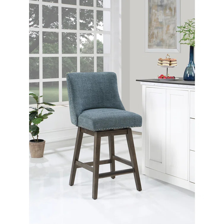 Granville Swivel Upholstered Counter Stool with Solid Wood Frame