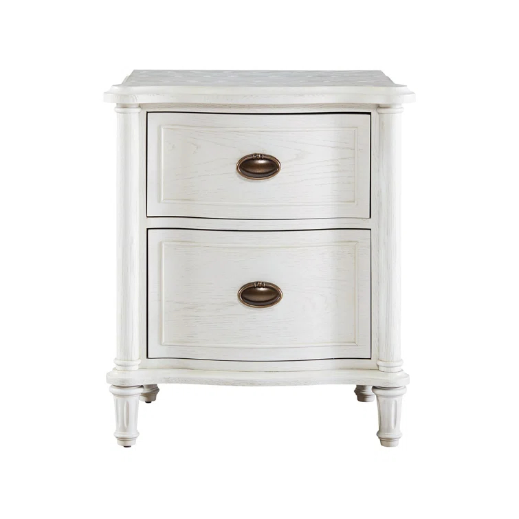 Eloise White Oak 2-Drawer Nightstand with Iron Ring Handles