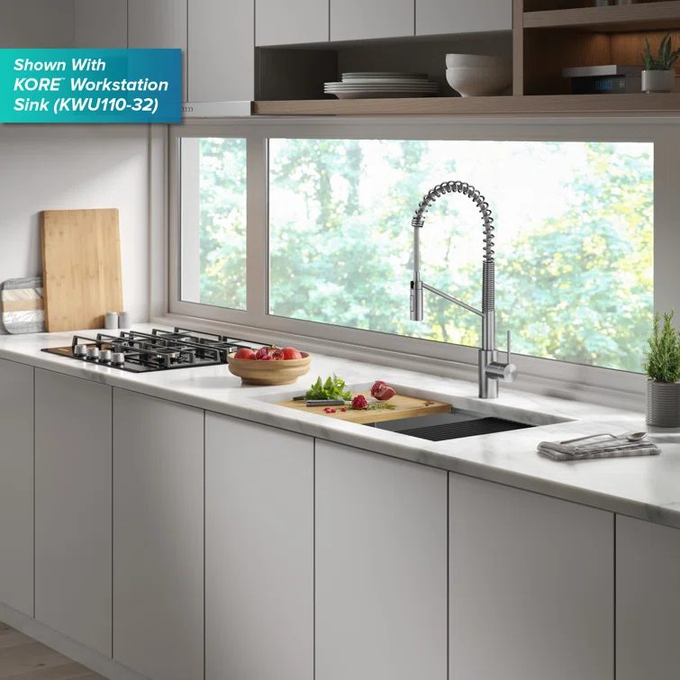 KRAUS Oletto Touchless Sensor Commercial Pull-Down Single Handle Kitchen Faucet with QuickDock Top Mount Assembly