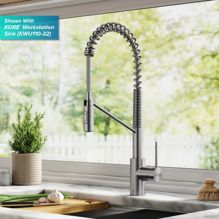 KRAUS Oletto Touchless Sensor Commercial Pull-Down Single Handle Kitchen Faucet with QuickDock Top Mount Assembly