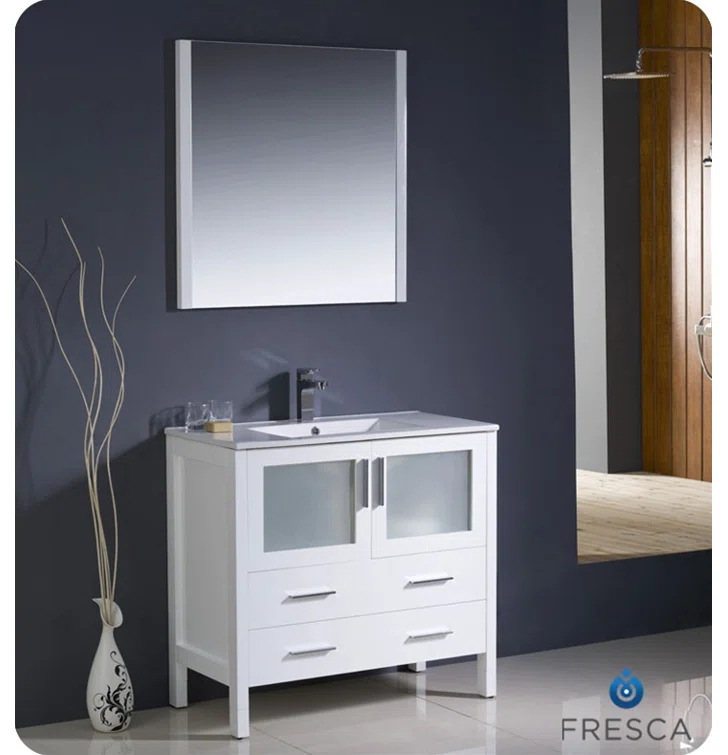 Torino 36'' Single Bathroom Vanity with Ceramic Top with Mirror