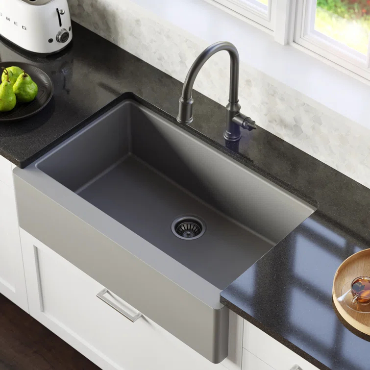 Karran Farmhouse/Apron-Front Quartz Composite 34'' X 21-1/4'' Single Bowl Kitchen Sink