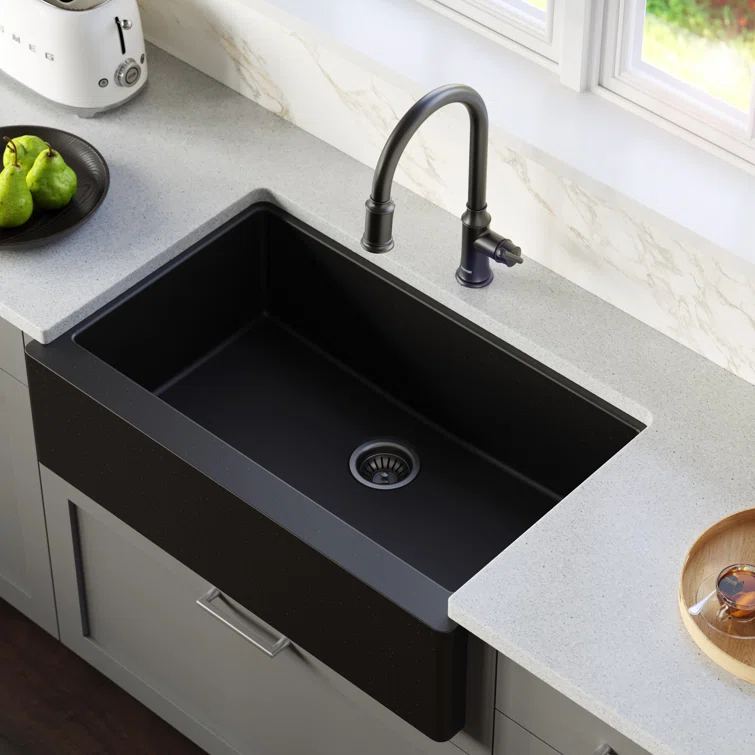 Karran Farmhouse/Apron-Front Quartz Composite 34'' X 21-1/4'' Single Bowl Kitchen Sink