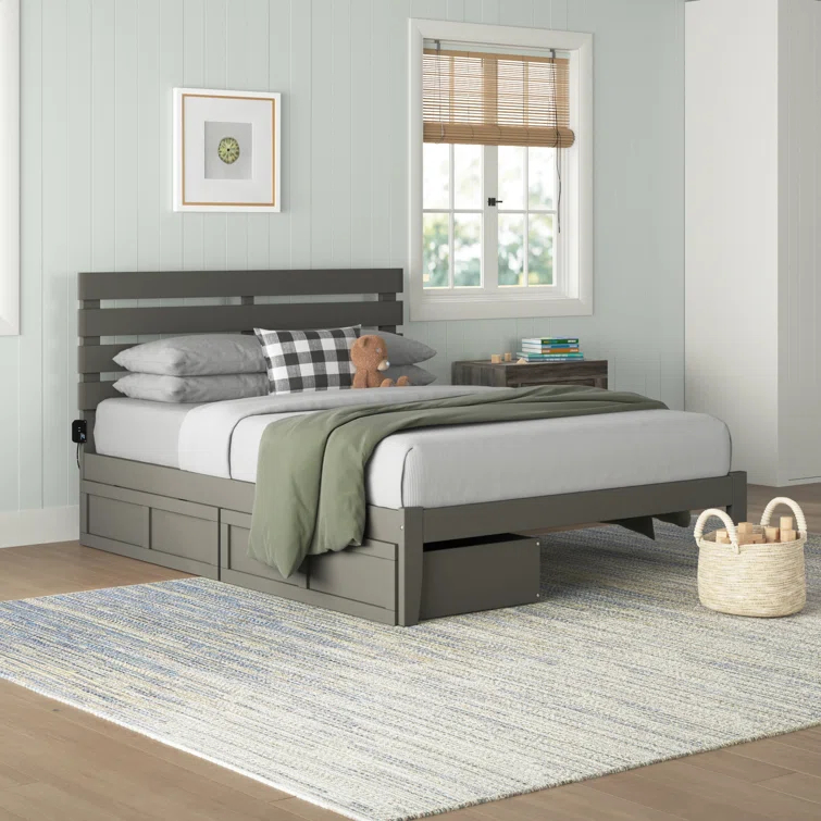 Madaket Premium Wood Farmhouse Storage Platform Bed with Under Bed Drawers
