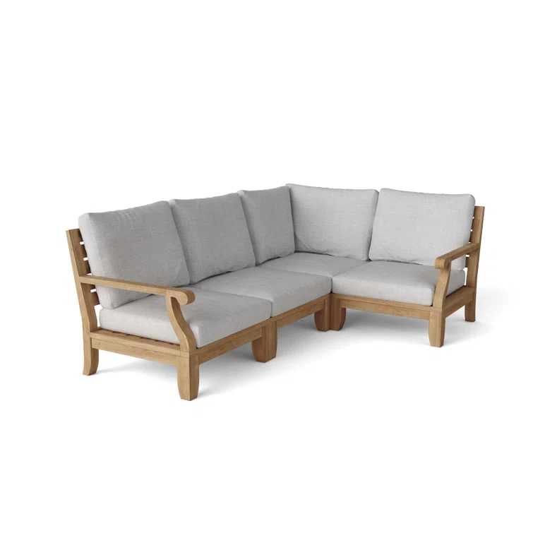 Riviera Natural Teak 3-Person Outdoor Sectional with Gray Cushions