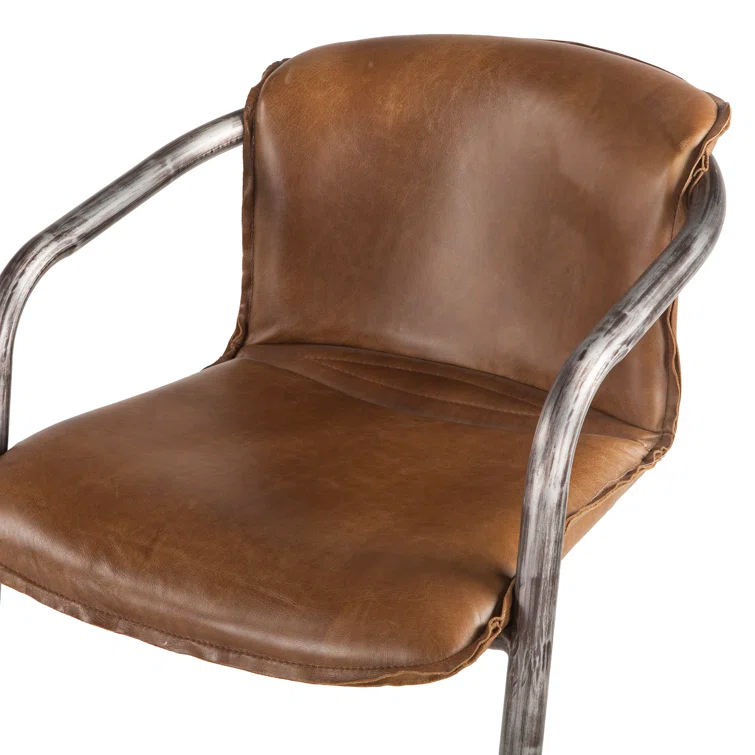 Chiavari Chestnut Leather and Metal Bar Stool